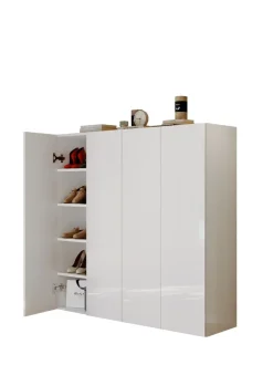 Scarpiera bassa salvaspazio 4 ante battenti con 8 ripiani finitura Bianco Lucido linea Multiuso