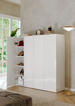Scarpiera bassa salvaspazio 4 ante battenti con 8 ripiani finitura Bianco Lucido linea Multiuso