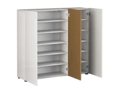 Scarpiera Bassa salvaspazio Lady 3 ante in Bianco Lucido e Legno Cannettato