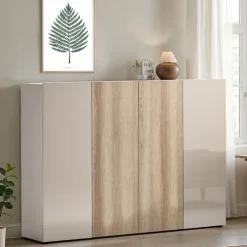 Scarpiera Bassa salvaspazio Lady 4 ante in Cashmere Lucido e Rovere chiaro