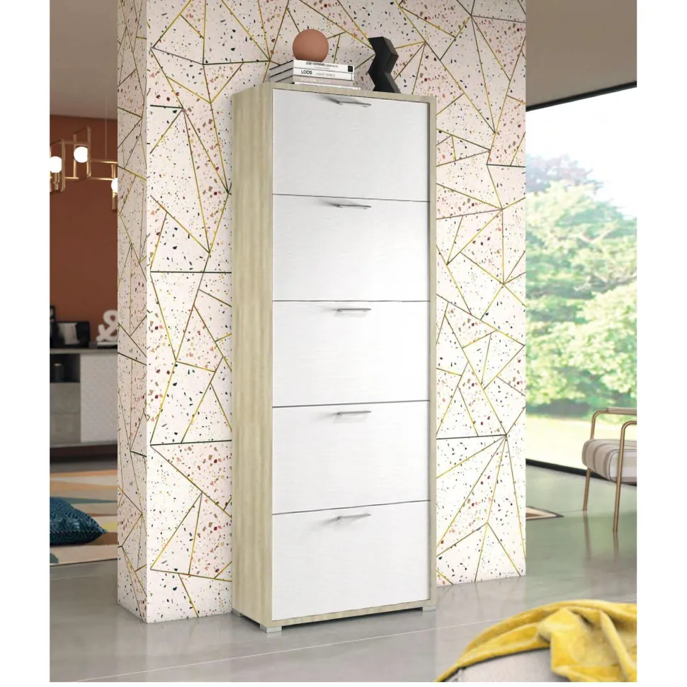 Scarpiera Care linea Ordinary 5 ante in finitura Olmo e Bianco frassino