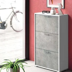 Scarpiera Cemi linea Ordinary 3 ante in finitura Bianco frassino con ante Cemento