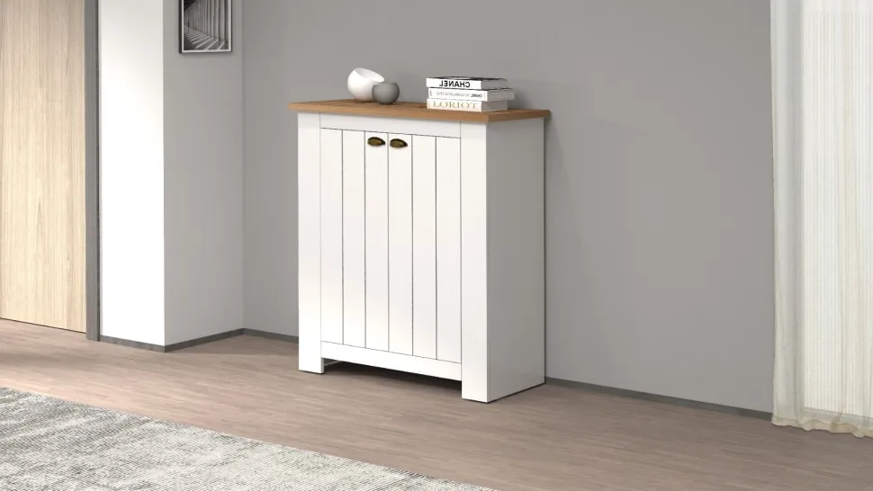 Scarpiera contemporanea 2 ante Silm Bianco Opaco e Rovere Wotan