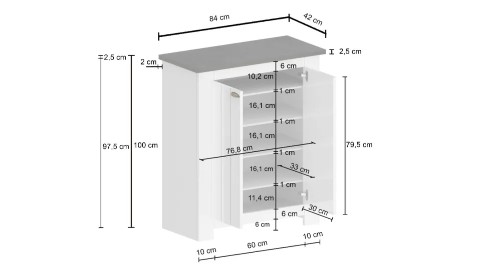 Scarpiera contemporanea 2 ante Silm Bianco Opaco e Rovere Wotan