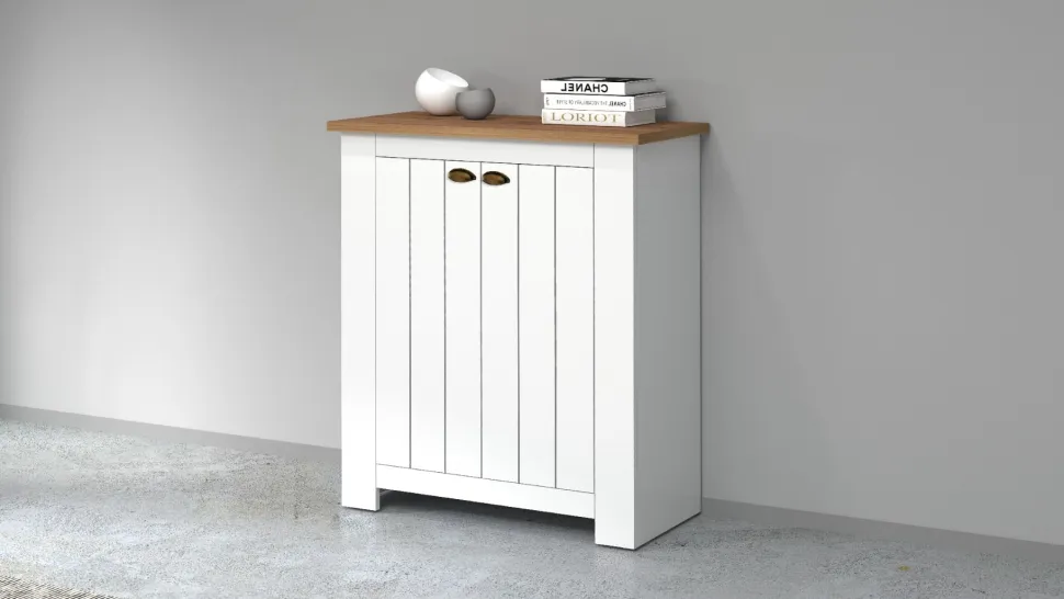 Scarpiera contemporanea 2 ante Silm Bianco Opaco e Rovere Wotan