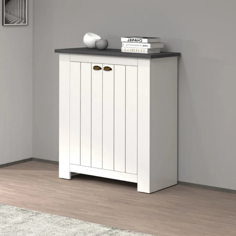 Scarpiera contemporanea 2 ante Silm Bianco Opaco e Ardesia