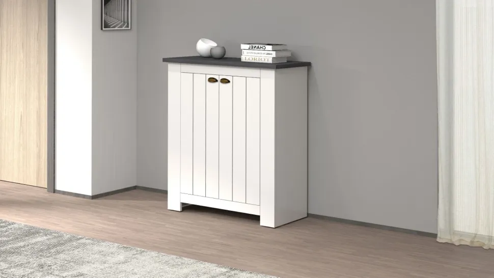 Scarpiera contemporanea 2 ante Silm Bianco Opaco e Ardesia