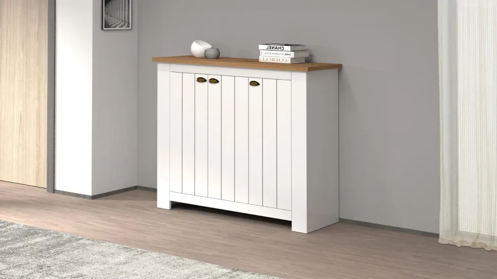 Scarpiera contemporanea 3 ante Silm Bianco Opaco e Rovere Wotan