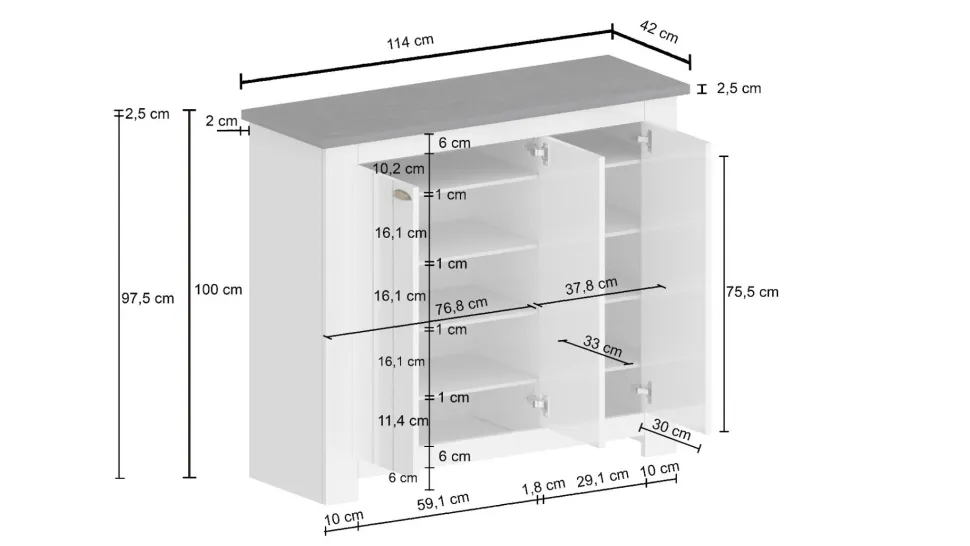Scarpiera contemporanea 3 ante Silm Bianco Opaco e Rovere Wotan