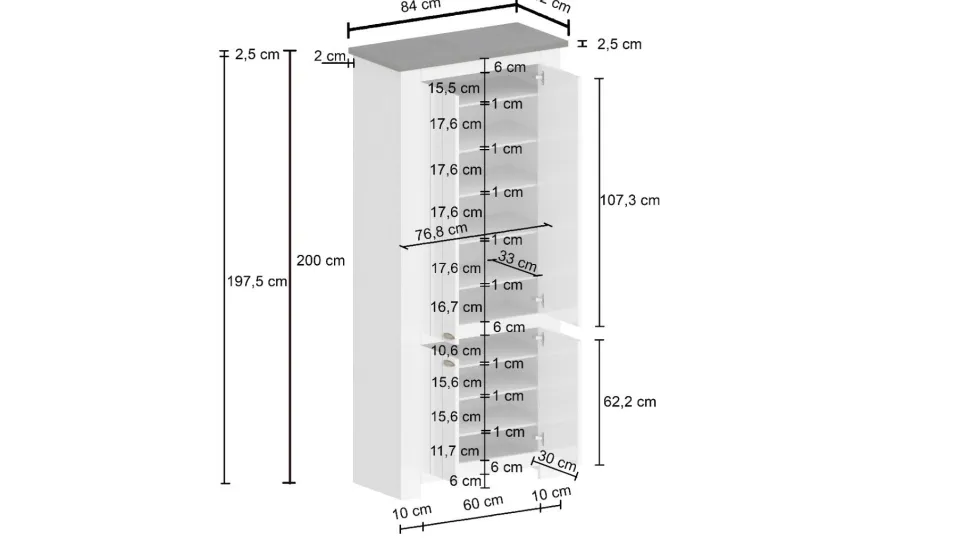 Scarpiera contemporanea 4 ante Silm Bianco Opaco e Ardesia