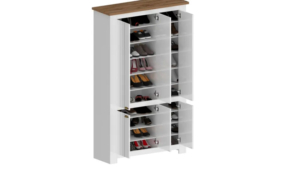 Scarpiera contemporanea 6 ante Silm Bianco Opaco e Rovere Wotan