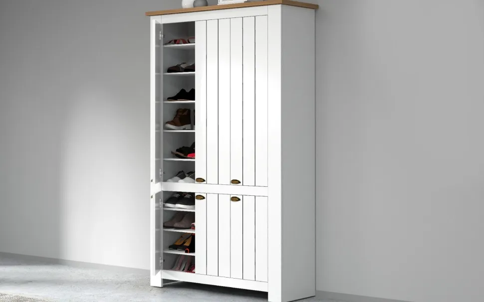 Scarpiera contemporanea 6 ante Silm Bianco Opaco e Rovere Wotan