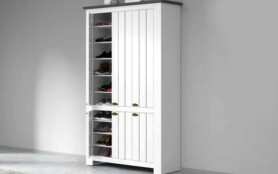 Scarpiera contemporanea 6 ante Silm Bianco Opaco e Ardesia
