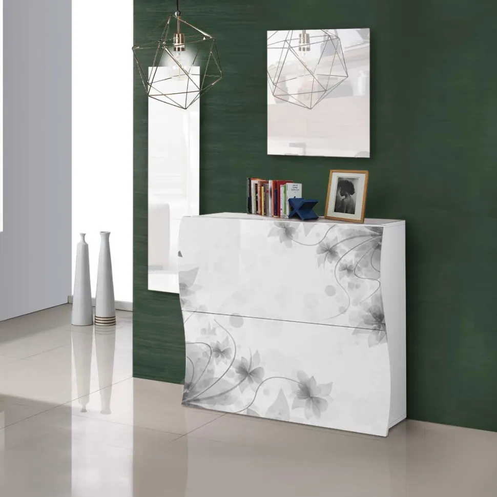 Scarpiera linea Mia 2 ante con serigrafia floreale colore grigio