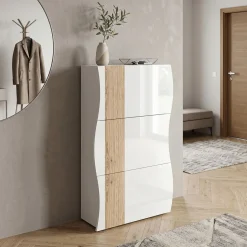 Scarpiera Moderna Mia 3 Ante in Bianco Lucido - Serigrafia Effetto Legno e Grafiche su Misura