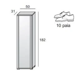 Scarpiera Pati 1 anta battente a specchio in finitura Bianco frassino