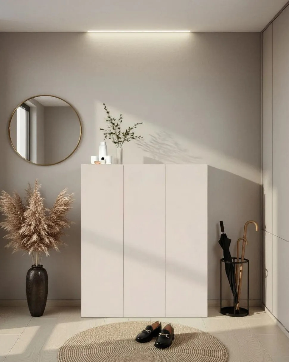 Scarpiera salvaspazio 3 ante H 116 cm Linea Oasi in Cashmere Opaco e Rovere Mercure