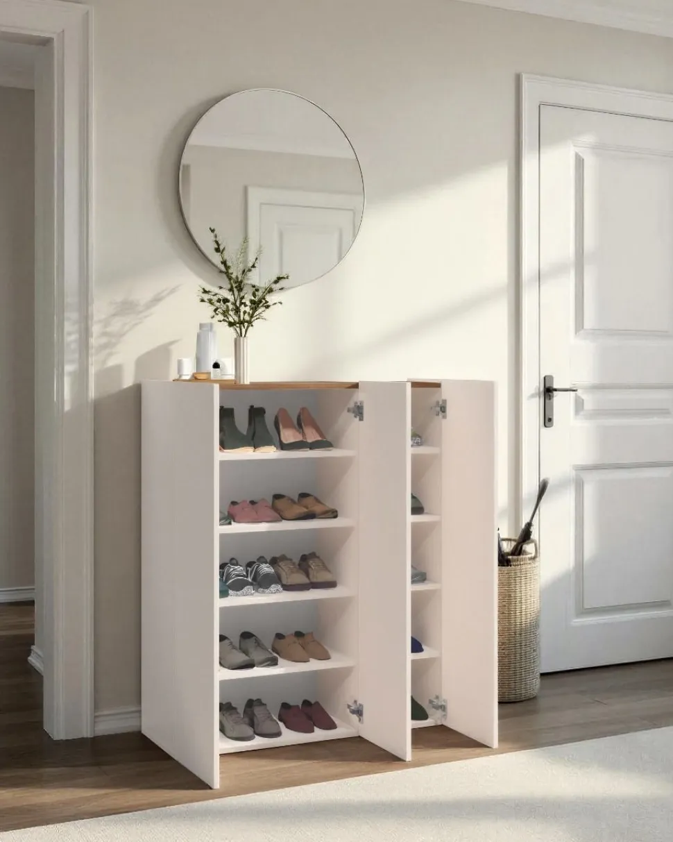 Scarpiera salvaspazio 3 ante H 116 cm Linea Oasi in Cashmere Opaco e Rovere Mercure