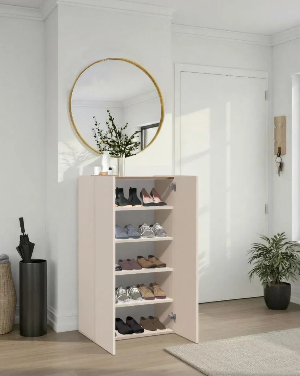 Scarpiera salvaspazio 2 ante H 116 cm Linea Oasi in Cashmere Opaco e Rovere Mercure