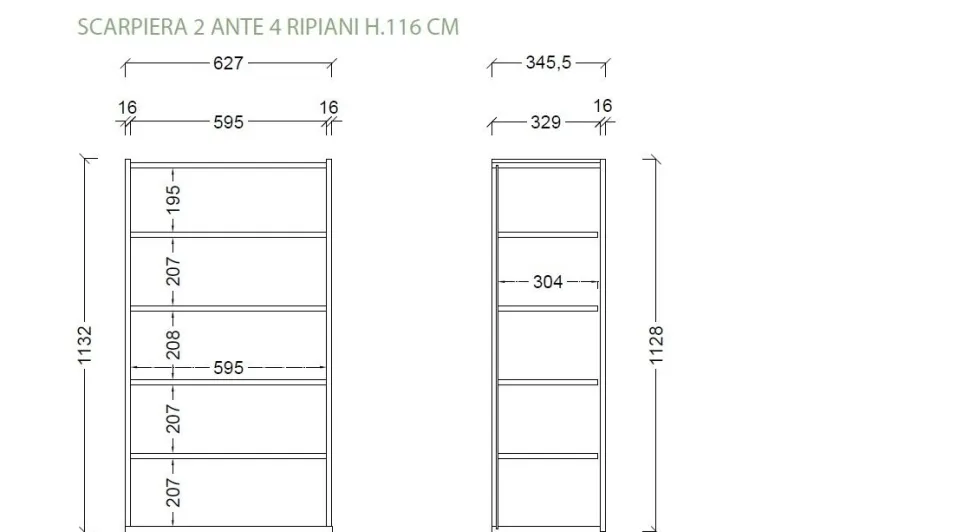Scarpiera salvaspazio 2 ante H 116 cm Linea Oasi in Cashmere Opaco e Rovere Mercure