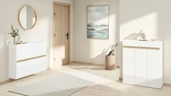 Scarpiera Sospesa 2 ante a ribalta Linea Oasi in Bianco Lucido e Rovere