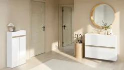 Scarpiera Sospesa 2 ante a ribalta Linea Oasi in Bianco Lucido e Rovere