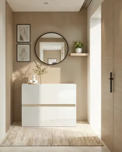 Scarpiera Sospesa 2 ante a ribalta Linea Oasi in Bianco Lucido e Rovere