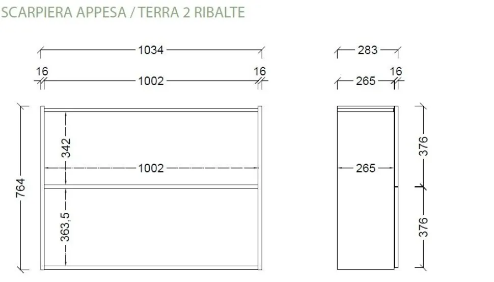 Scarpiera sospesa moderna 2 ante a ribalta Linea Oasi in Cashmere Opaco e Rovere Mercure
