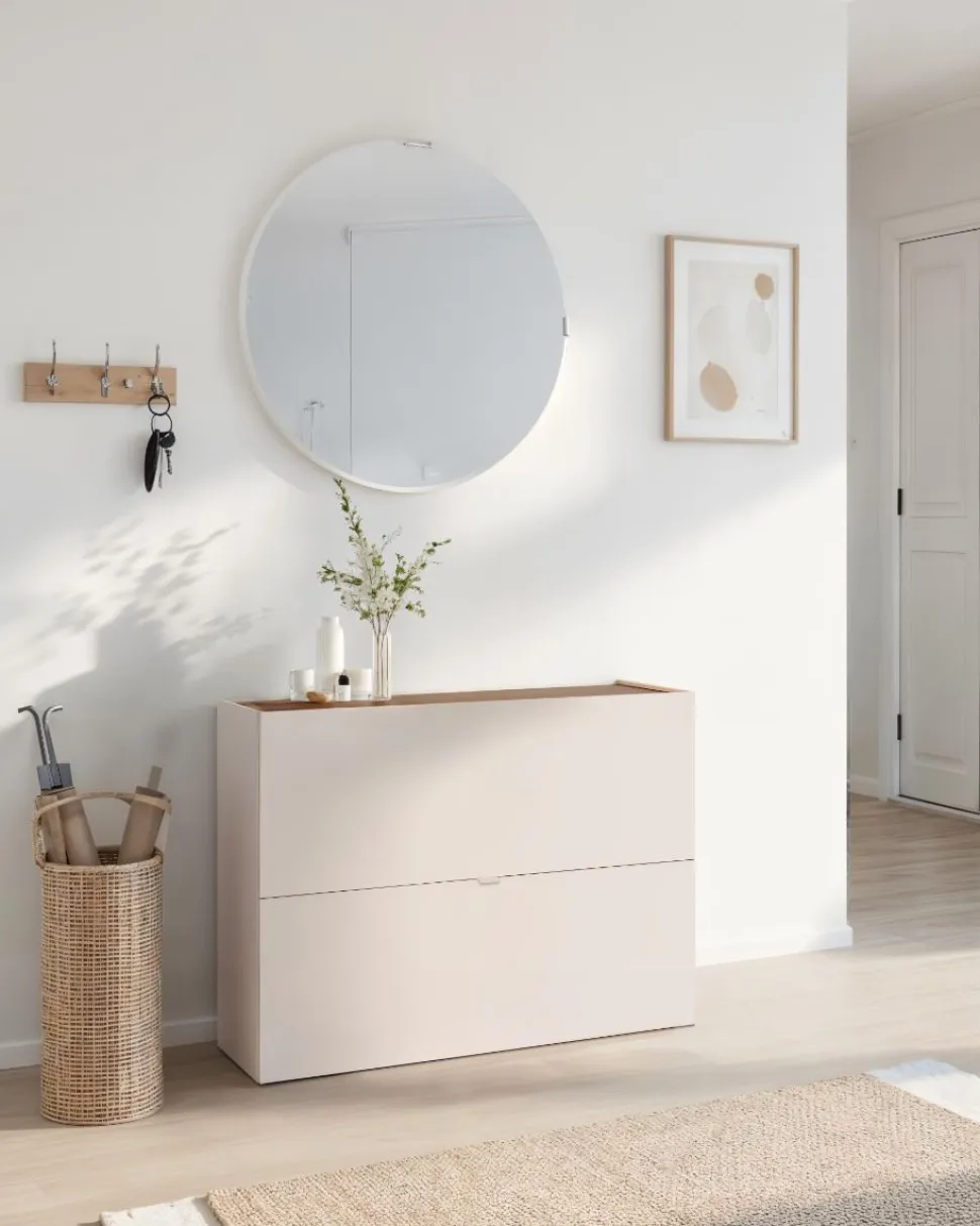 Scarpiera sospesa moderna 2 ante a ribalta Linea Oasi in Cashmere Opaco e Rovere Mercure