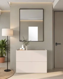 Scarpiera sospesa moderna 2 ante a ribalta Linea Oasi in Cashmere Opaco e Rovere Mercure