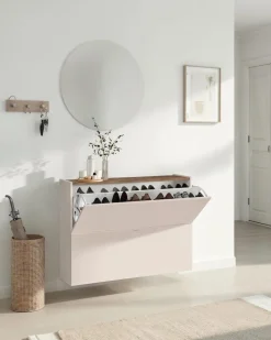 Scarpiera sospesa moderna 2 ante a ribalta Linea Oasi in Cashmere Opaco e Rovere Mercure