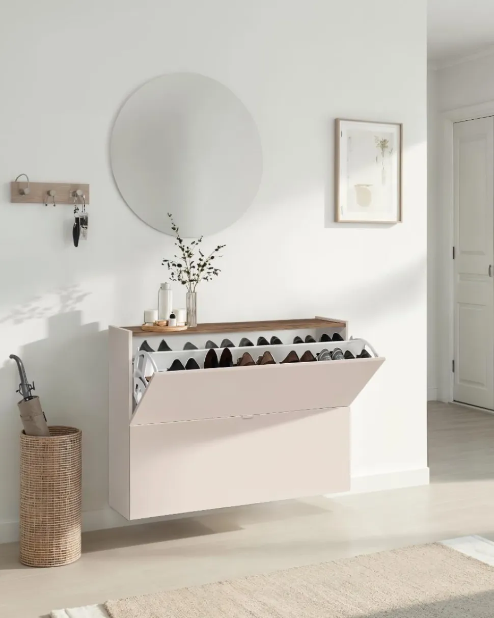 Scarpiera sospesa moderna 2 ante a ribalta Linea Oasi in Cashmere Opaco e Rovere Mercure