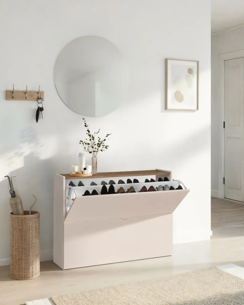 Scarpiera sospesa moderna 2 ante a ribalta Linea Oasi in Cashmere Opaco e Rovere Mercure