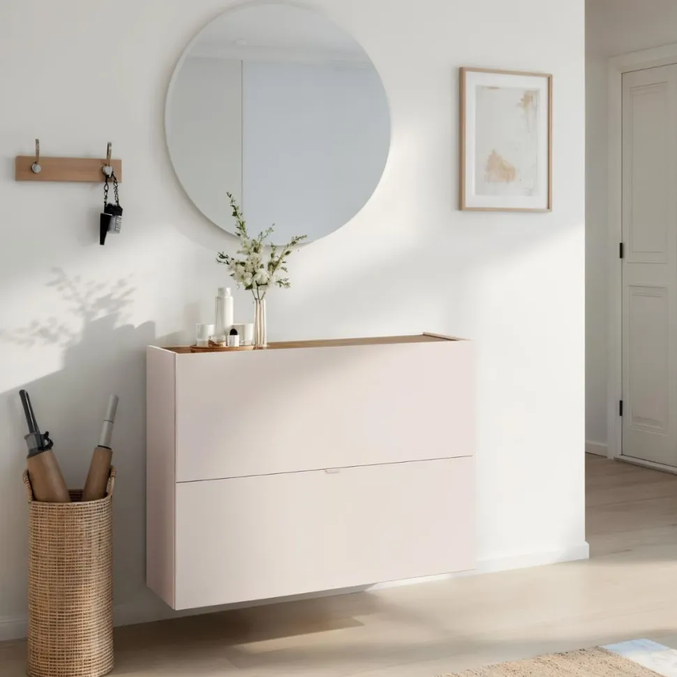Scarpiera sospesa moderna 2 ante a ribalta Linea Oasi in Cashmere Opaco e Rovere Mercure