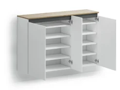 Scarpiera sospesa moderna 3 ante Bianco Lucido e Top Rovere Naturale