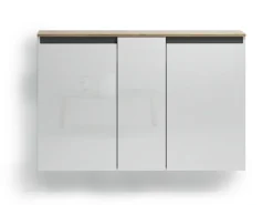 Scarpiera sospesa moderna 3 ante Bianco Lucido e Top Rovere Naturale