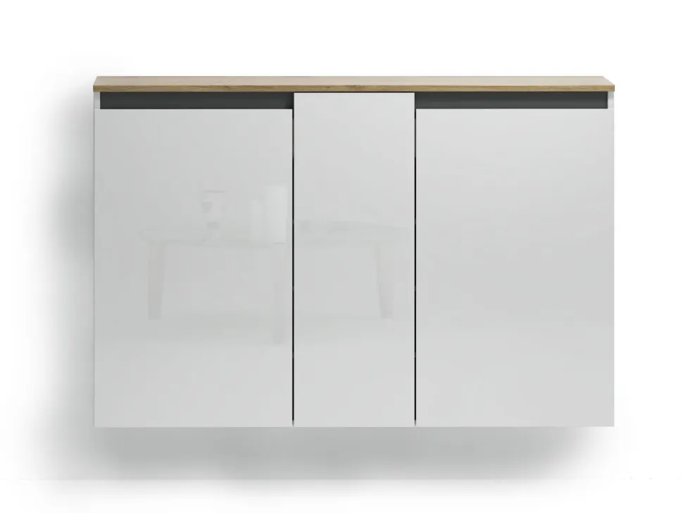 Scarpiera sospesa moderna 3 ante Bianco Lucido e Top Rovere Naturale