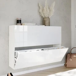 Scarpiera Sospesa salvaspazio 2 ante a ribalta finitura Bianco Lucido linea Multiuso