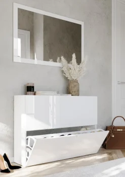 Scarpiera Sospesa salvaspazio 2 ante a ribalta finitura Bianco Lucido linea Multiuso