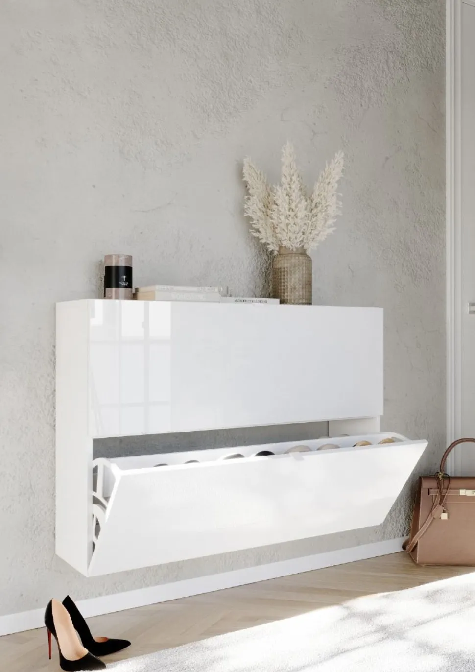 Scarpiera Sospesa salvaspazio 2 ante a ribalta finitura Bianco Lucido linea Multiuso