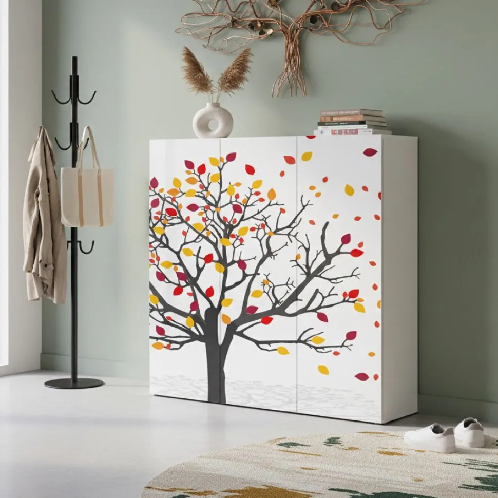 Scarpiera stretta 3 ante battenti Master con grafica albero