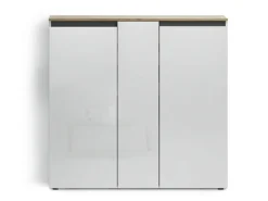 Scarpiera stretta moderna 3 ante Bianco Lucido e Top Rovere Naturale