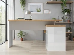 Scrivania ad Angolo Linea Easy Bianco Lucido e Rovere Cadiz con 2 ante e 1 cassetto
