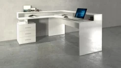 Scrivania angolare con sopralzo Carson in Bianco Lucido