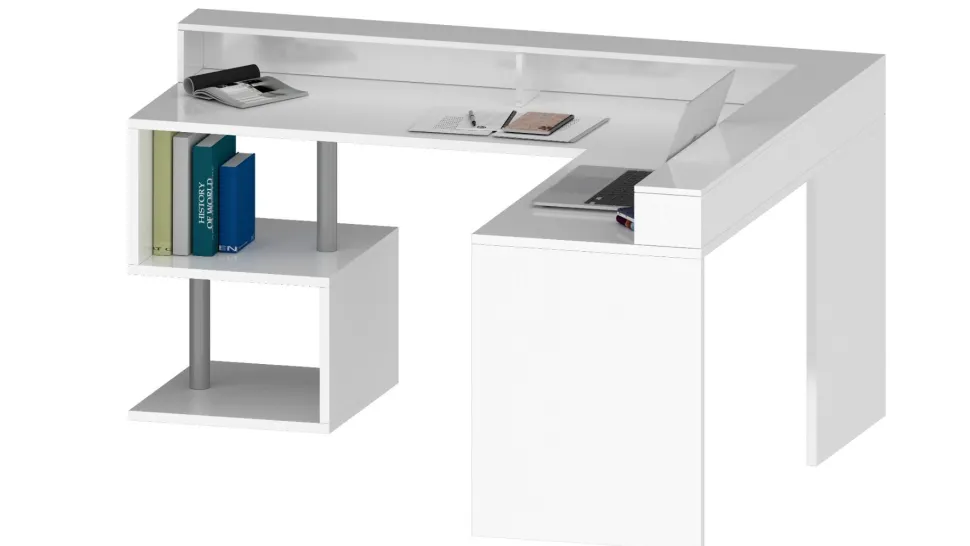 Scrivania angolare con sopralzo Cube in finitura Bianco Lucido