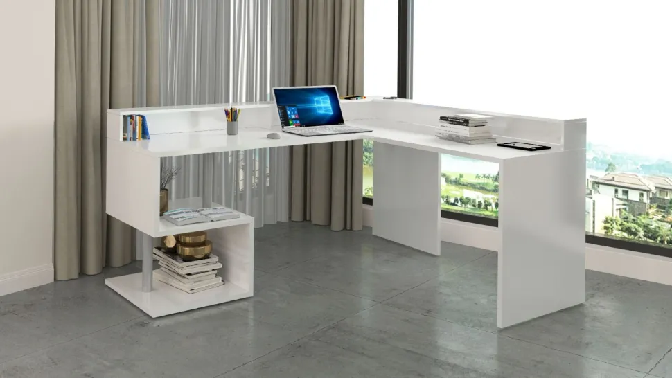 Scrivania angolare con sopralzo Cube in finitura Bianco Lucido