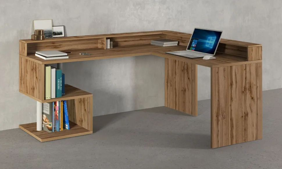 Scrivania angolare con sopralzo Cube in finitura Rovere Wotan
