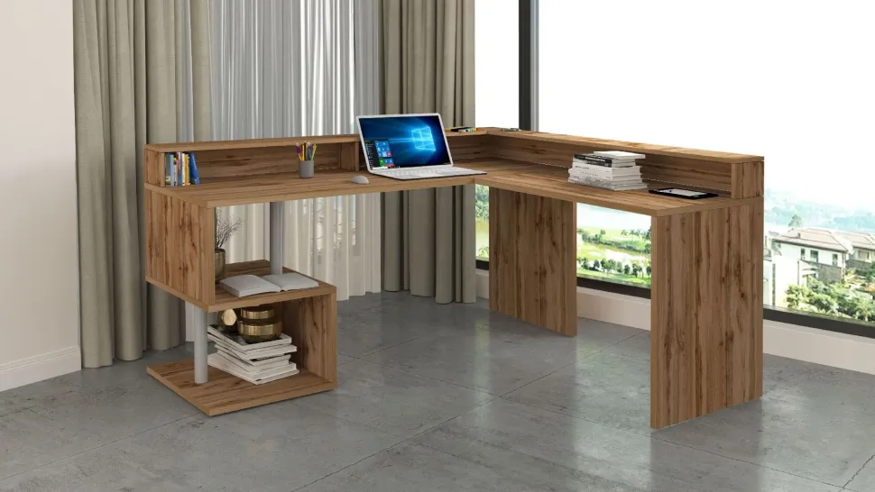 Scrivania angolare con sopralzo Cube in finitura Rovere Wotan
