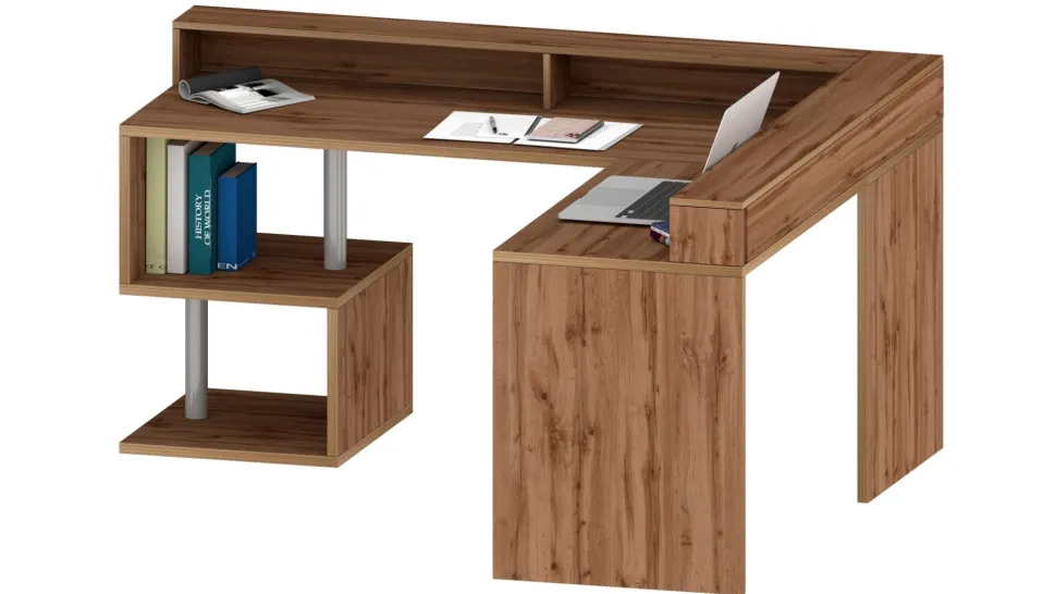 Scrivania angolare con sopralzo Cube in finitura Rovere Wotan