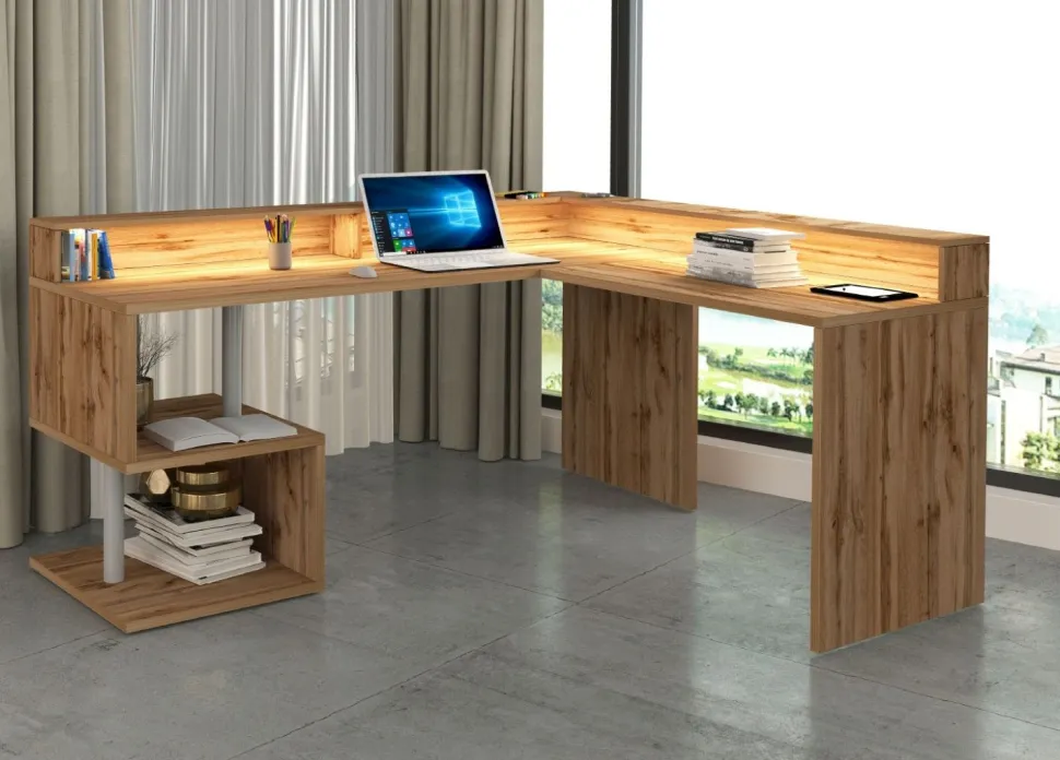 Scrivania angolare con sopralzo Cube in finitura Rovere Wotan